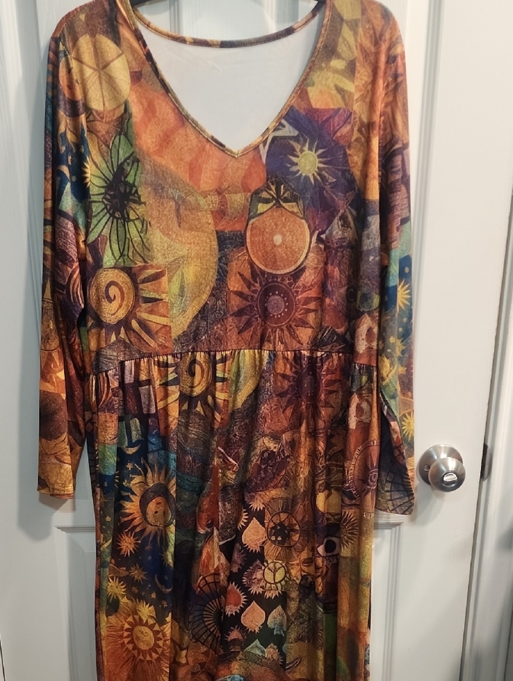 SHEIN Multicolor Sun & Geometric Print Long Sleeve Dress